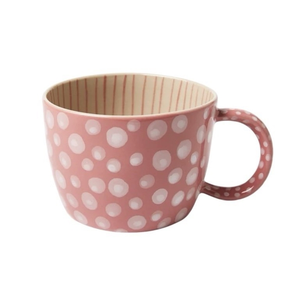 BAT TRANG - Ceramic Short Mug In Pink Polka Dot