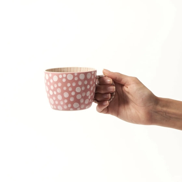 BAT TRANG - Ceramic Short Mug In Pink Polka Dot