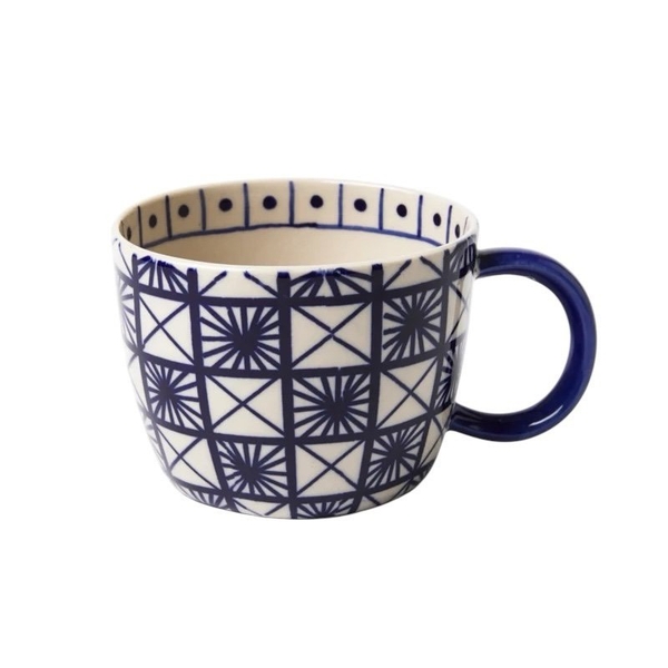 BAT TRANG - Ceramic Short Mug In Indigo Navy Pattern