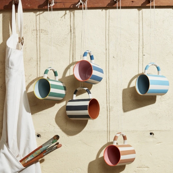 BAT TRANG - Ceramic Striped Mug in Blue