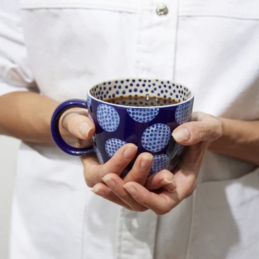 BAT TRANG - Ceramic Short Mug In Navy Circle