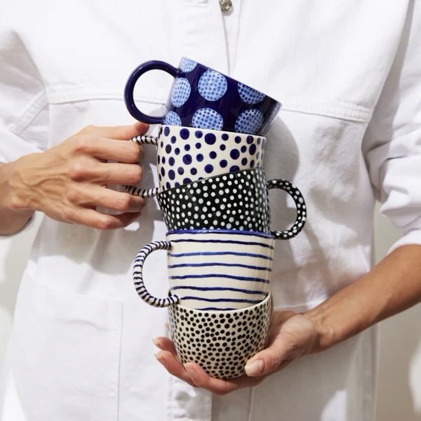 BAT TRANG - Ceramic Short Mug In White Sprinkle