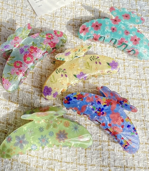 Jelly Hair Claw - Yellow with Purple Flower
