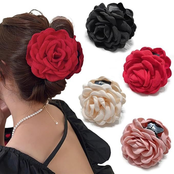 Fabric Hair Claw - Flower In Red