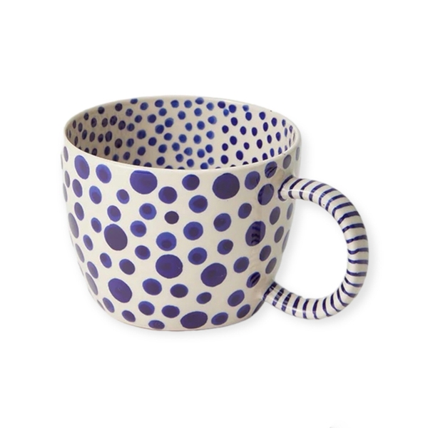 BAT TRANG - Ceramic Short Mug In Navy Polka Dot
