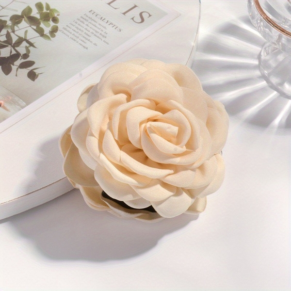 Fabric Hair Claw - Flower In Beige