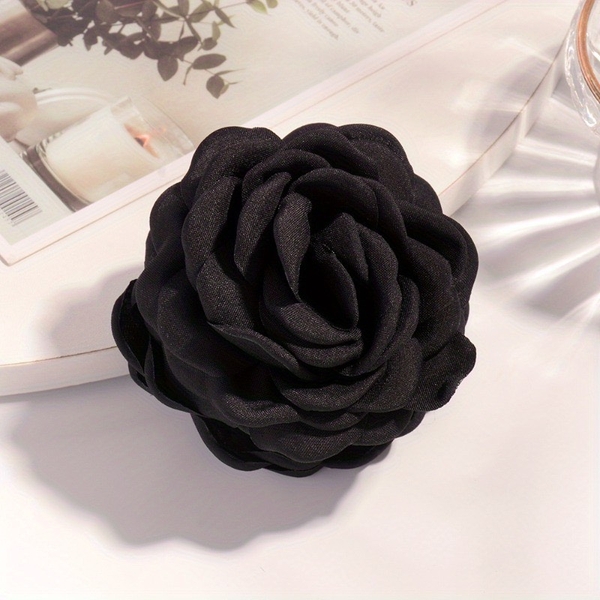 Fabric Hair Claw - Flower In Black