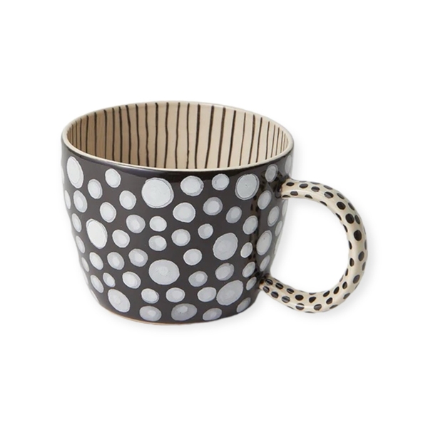 BAT TRANG - Ceramic Short Mug In Black Polka Dot