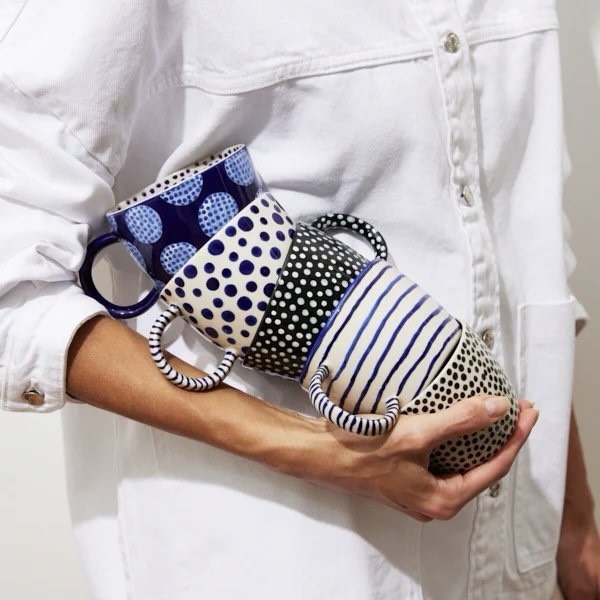 BAT TRANG - Ceramic Short Mug In Black Polka Dot