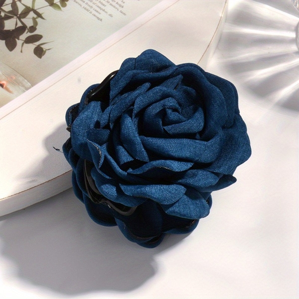 Fabric Hair Claw - Flower In Navy