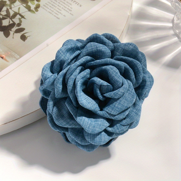 Fabric Hair Claw - Flower In Aquamarine
