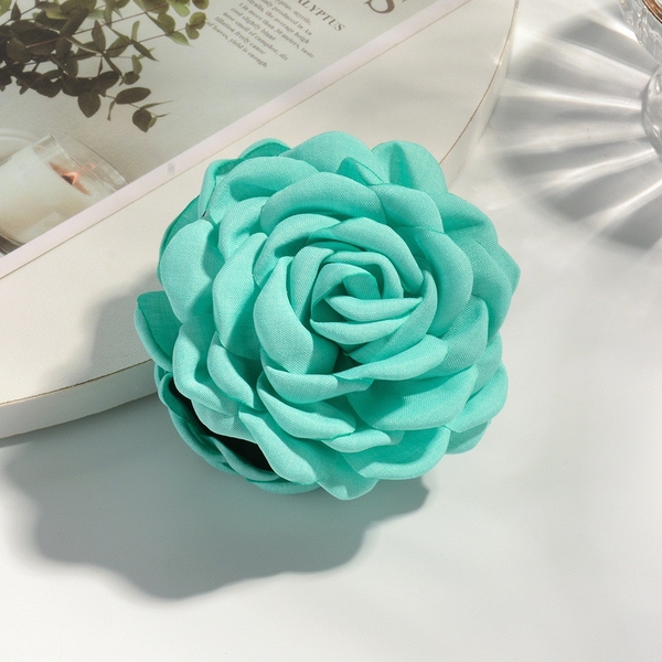Fabric Hair Claw - Flower In Turquoise