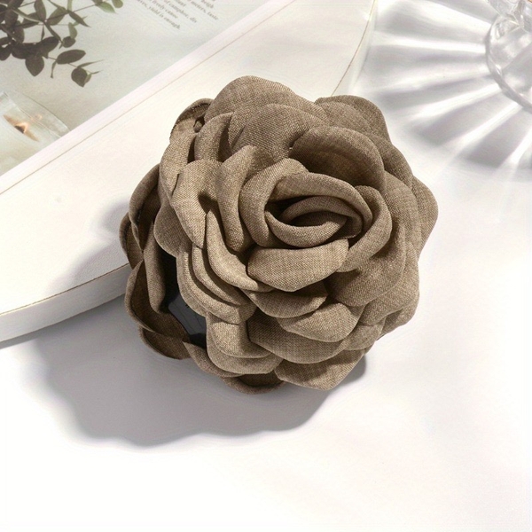 Fabric Hair Claw - Flower In Tan