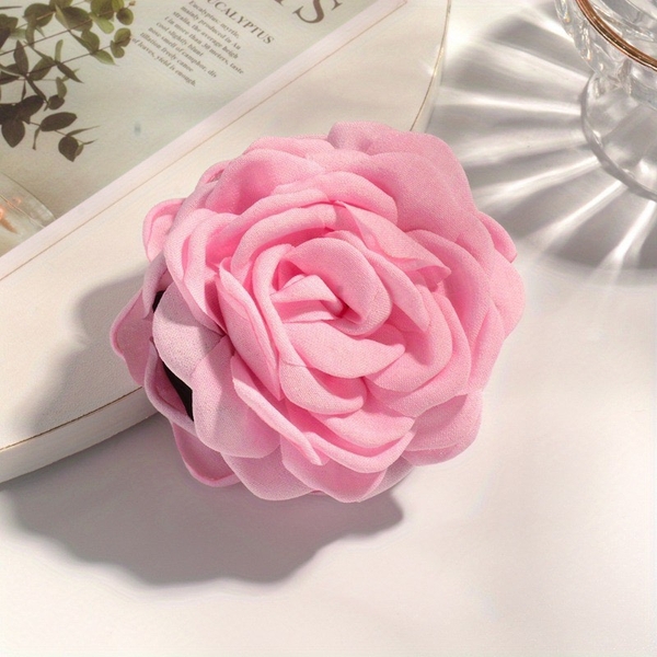 Fabric Hair Claw - Flower In Light Pink