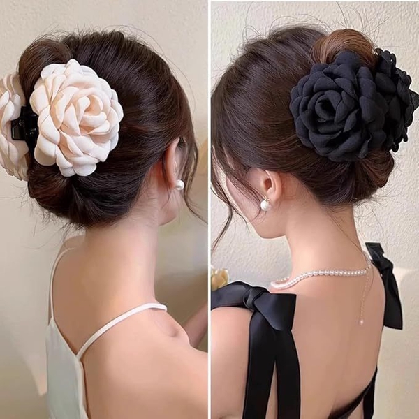 Fabric Hair Claw - Flower In Black
