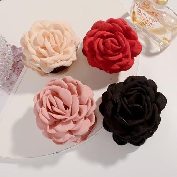 Fabric Hair Claw - Flower In Beige