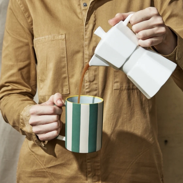 BAT TRANG - Ceramic Striped Mug in Green