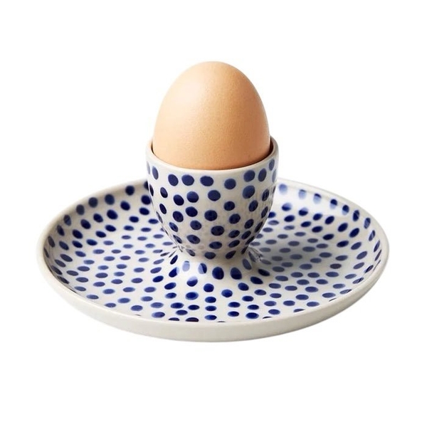 BAT TRANG - Ceramic Egg Cup In Blue Polka Dot