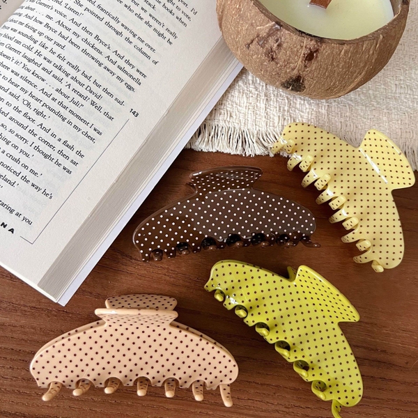Heirloom Hair Claw - Polka Dots in Banana Green