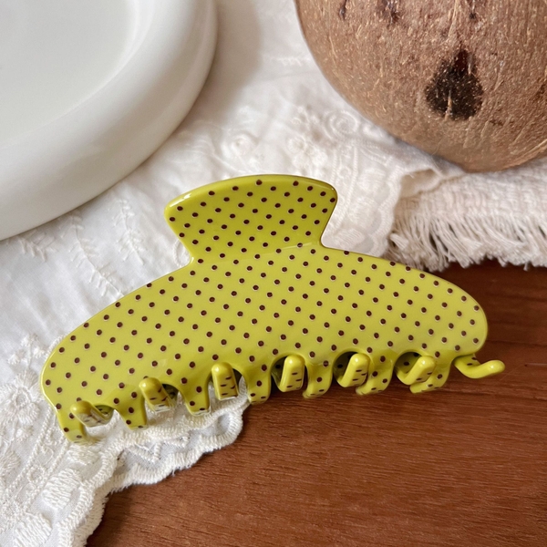 Heirloom Hair Claw - Polka Dots in Banana Green