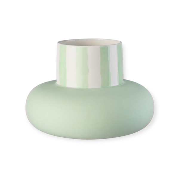 BAT TRANG - Ceramic Circle Vase In Striped Mint