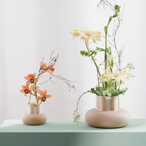 BAT TRANG - Ceramic Circle Vase In Striped Pink