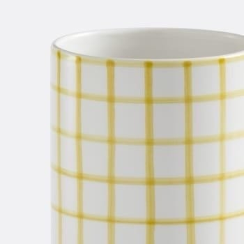BAT TRANG - Ceramic Tall Checked Vase In Yellow