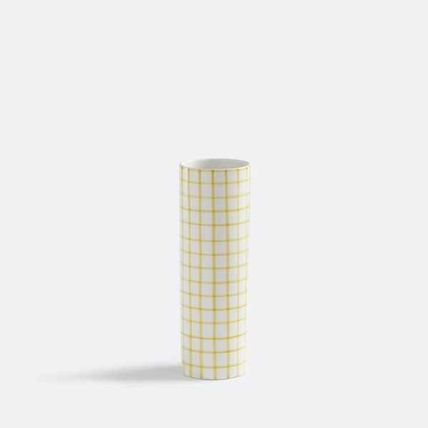 BAT TRANG - Ceramic Tall Checked Vase In Yellow