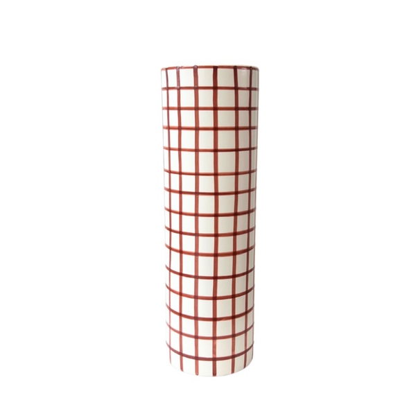 BAT TRANG - Ceramic Tall Checked Vase In Red