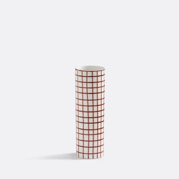 BAT TRANG - Ceramic Tall Checked Vase In Red