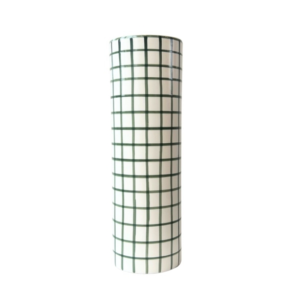 BAT TRANG - Ceramic Tall Checked Vase In Green