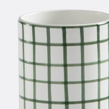 BAT TRANG - Ceramic Tall Checked Vase In Green