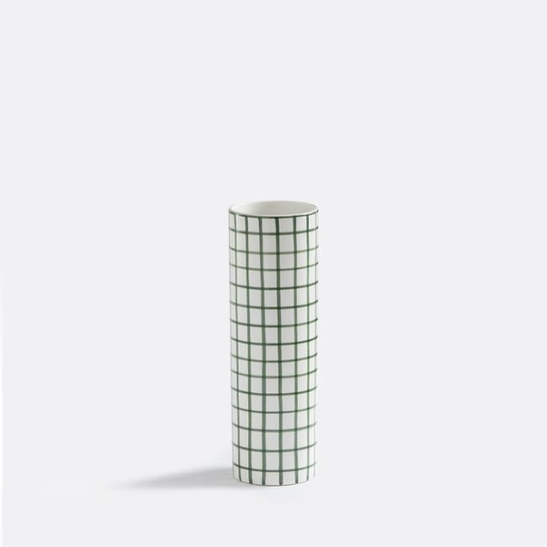 BAT TRANG - Ceramic Tall Checked Vase In Green