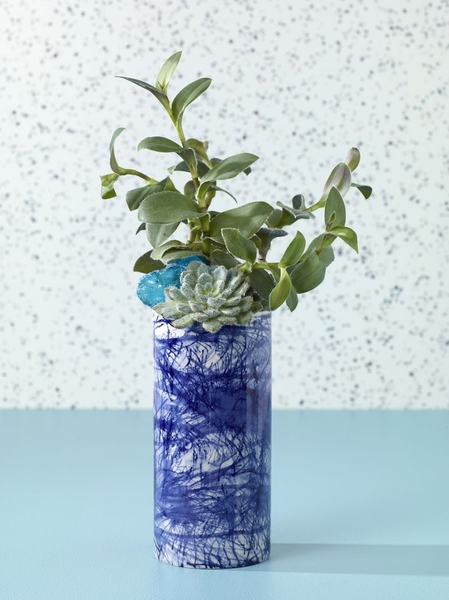 BAT TRANG - Ceramic Feather Pattern Vase in Blue