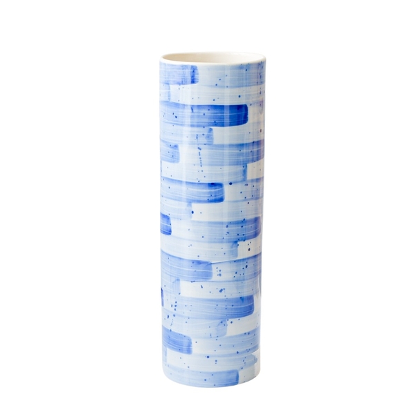 BAT TRANG - Ceramic Painted Striped Vase in Blue