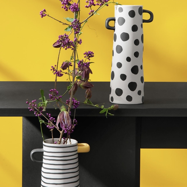 BAT TRANG - Ceramic Polka Dot Tall Vase With Black Handle
