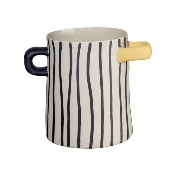 BAT TRANG - Ceramic Striped Short Vase With Black & Yellow Handle