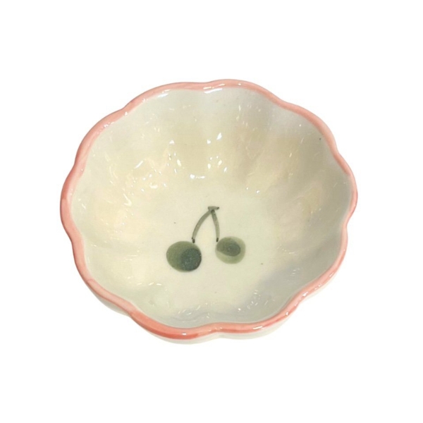 BAT TRANG - Ceramic Flower Shape Sauce Bowl in Green Cherry