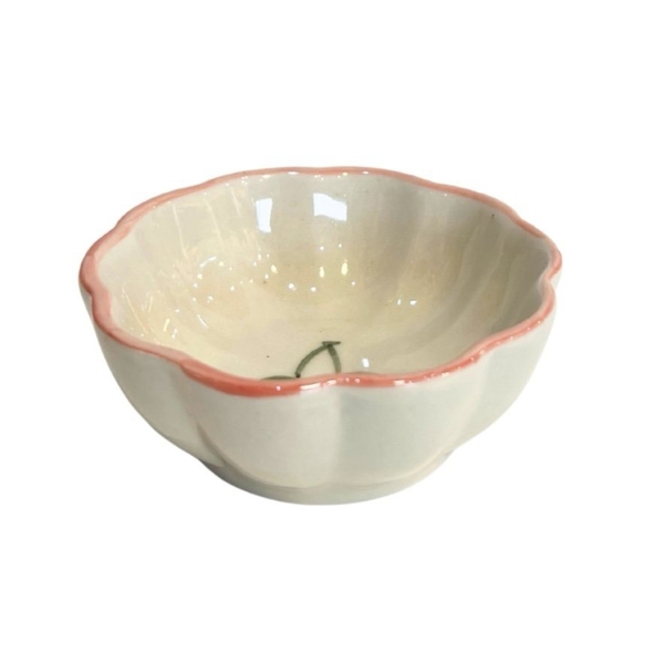 BAT TRANG - Ceramic Flower Shape Sauce Bowl in Green Cherry