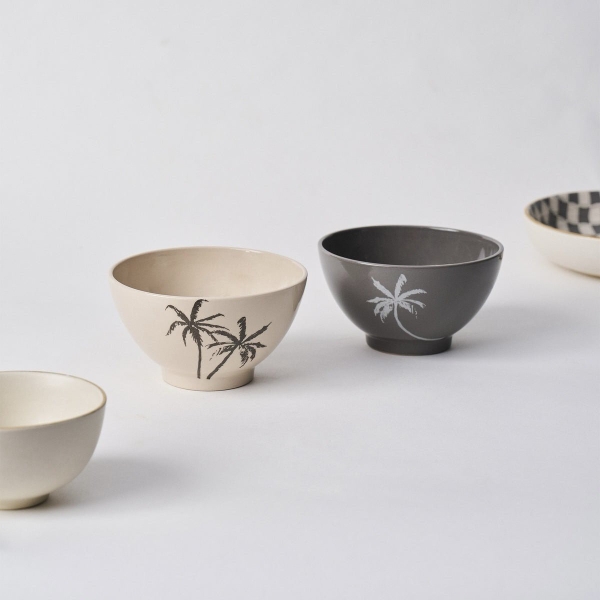 BAT TRANG - Ceramic Palm Tree Bowl in Ivory