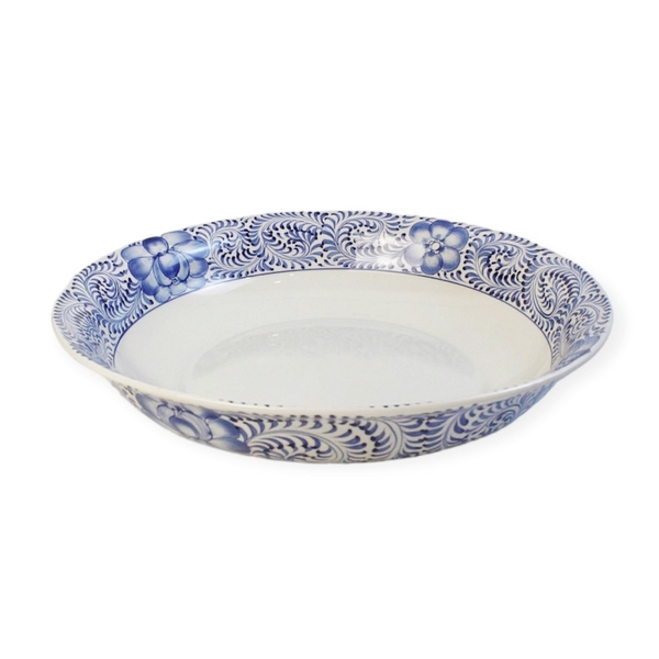 BAT TRANG - Ceramic Large Serving Bowl With Blue Hand Drawing Pattern