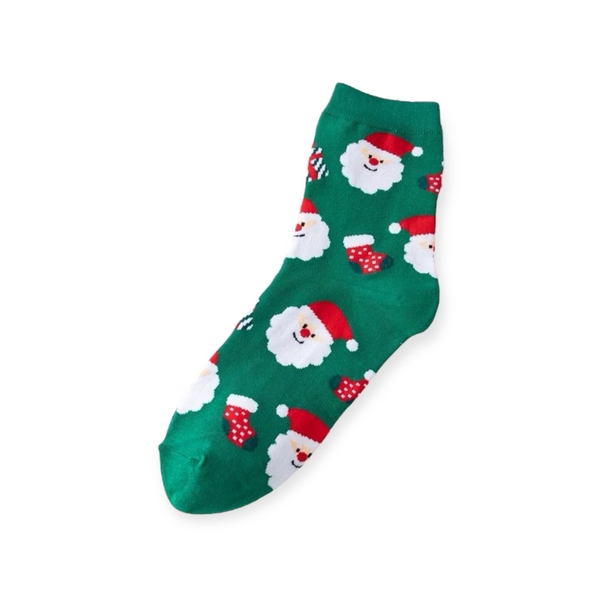 Christmas Socks in Green with Santa & Stocking