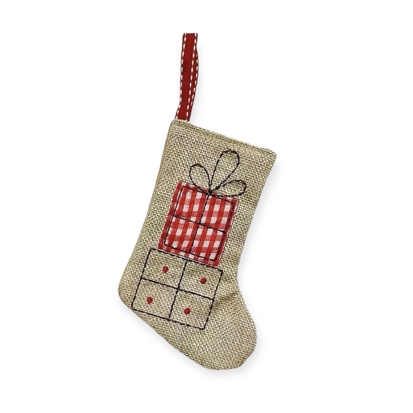 Christmas Ornament - Canvas Stocking With Gifts Embroidered