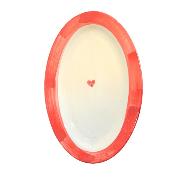 BAT TRANG - Ceramic Oval Plate With Red Heart