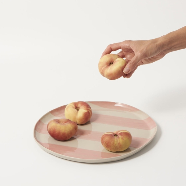 BAT TRANG - Ceramic Round Plate in Striped Pink