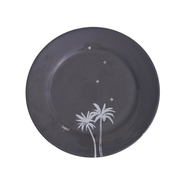 BAT TRANG - Ceramic Palm Tree Plate In Charcoal