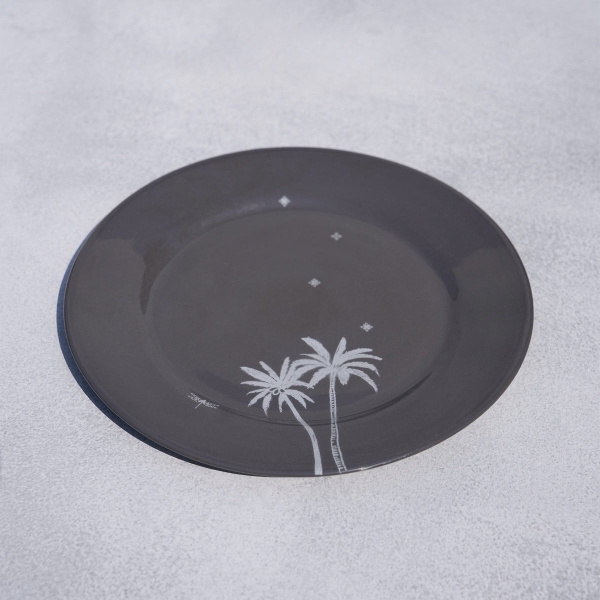 BAT TRANG - Ceramic Palm Tree Plate In Charcoal