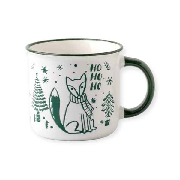 Christmas Short Mug - Winter Fox In Green