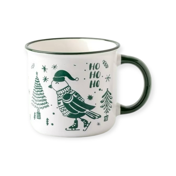 Christmas Short Mug - Winter Bird In Green