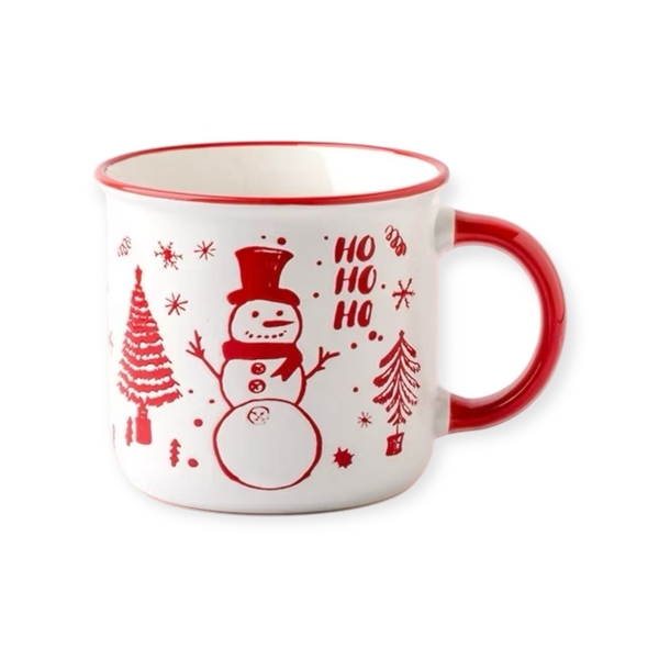 Christmas Short Mug - Snowman With Christmas Tree In Red
